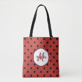 Black Red Ladybug Polka Dots Name und Monogramm Tasche (Vorderseite)