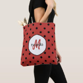 Black Red Ladybug Polka Dots Name und Monogramm Tasche (Von Nahem)