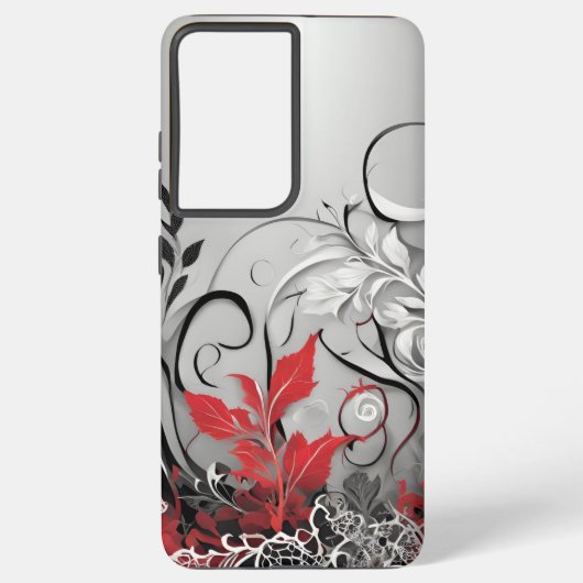 Black Red Leaf design Samsung Galaxy Hülle (Rückseite)