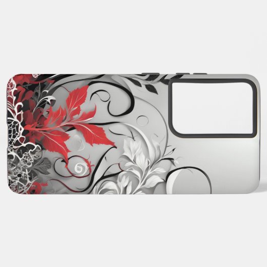 Black Red Leaf design Samsung Galaxy Hülle (Linke Seite)