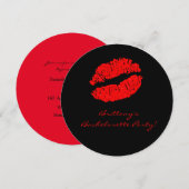 Black Red Lips Kiss Junggeselinnen-Abschied Einlad Einladung (Vorne/Hinten)