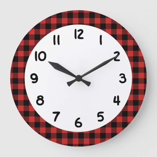 Black Red Lumberjack Buffalo Plaid Große Wanduhr (Vorderseite)