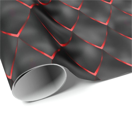 Black Red Mermaid Dragon Scales Pattern Urlaub Geschenkpapier (Rolleneckpunkt)