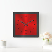 Black & Red & Metallic Stainless Steel Square W Quadratische Wanduhr (Zuhause)