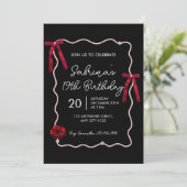 Black Red Modern Coquette 19th Birthday Invitation Einladung (Stehend Vorderseite)