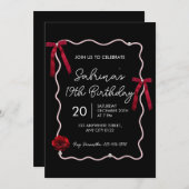 Black Red Modern Coquette 19th Birthday Invitation Einladung (Vorne/Hinten)
