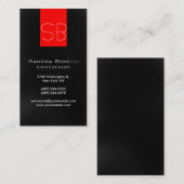 Black Red Monogram Business Card Visitenkarte (Vorne/Hinten)