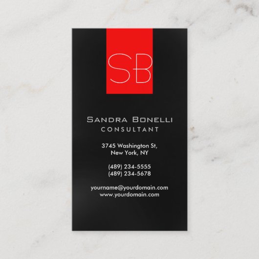 Black Red Monogram Business Card Visitenkarte (Vorderseite)