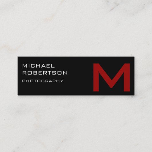 Black Red Monogram Fotografy Business Card Mini Visitenkarte (Vorderseite)