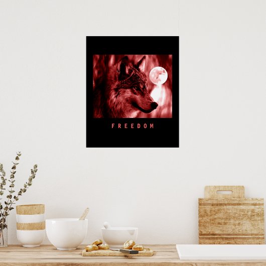 Black Red Motivierend Freedom Wolf Poster Print (Küche)