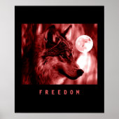 Black Red Motivierend Freedom Wolf Poster Print (Vorne)