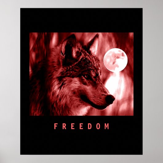 Black Red Motivierend Freedom Wolf Poster Print (Vorne)