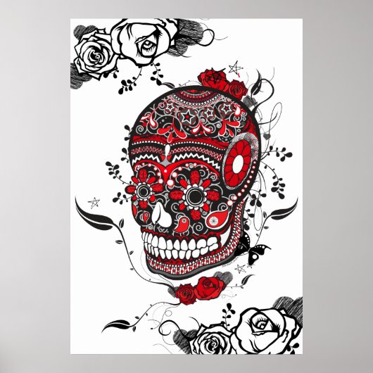 Black & Red Muerte Sugar Skull Poster (Vorne)