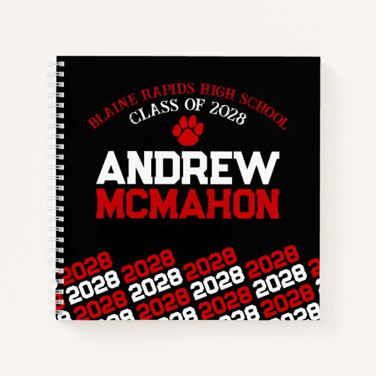 Black & Red Pawprint Abschluss Gästebuch Notizblock (Vorderseite)