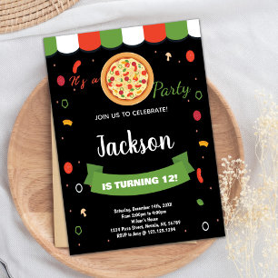 Black Red Pizza Geburtstagseinladungen Einladung
