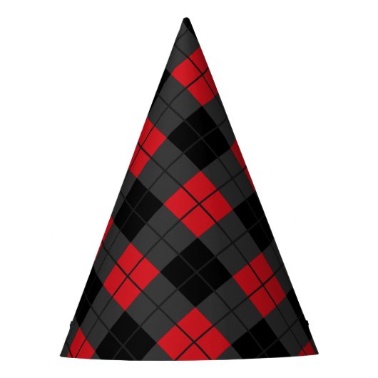 Black Red Plaid Check Party Hat Partyhütchen (Vorderseite)