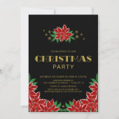 Black Red Poinsettia Weihnachts-Party Einladung (Vorderseite)