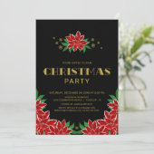 Black Red Poinsettia Weihnachts-Party Einladung (Stehend Vorderseite)