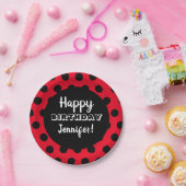 Black & Red Polka Dot Custom Birthday Pappteller (Party)