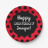 Black & Red Polka Dot Custom Birthday Pappteller (Vorderseite)