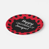 Black & Red Polka Dot Custom Birthday Pappteller (Schrägansicht)