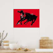 Black Red Pop Art Running Ross Silhouetten Poster (Küche)