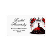 Black & Red Quinceañera Girl Adressaufkleber (Vorne)