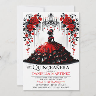 Black & Red Quinceañera Girl Einladung