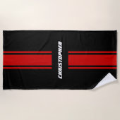 Black Red Racing Stripes Gold Mit Monogramm Pool Strandtuch (Vorderseite)