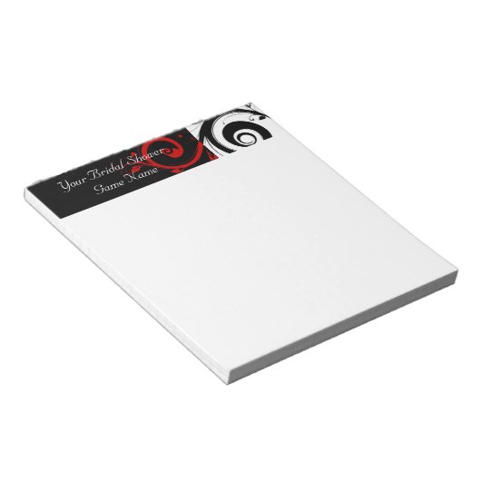 Black Red Reverse Swirl Brautparty Game General Notizblock (angewinkelt)
