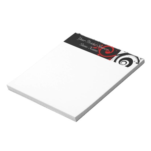 Black Red Reverse Swirl Brautparty Game General Notizblock (Rotiert)