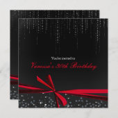 Black Red Ribbon Bow Rhinestones Party Einladungen (Vorne/Hinten)