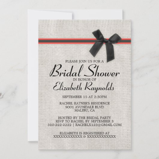 Black Red Rustic Burlap Bridal Dusche Einladungen (Vorderseite)