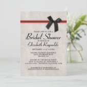 Black Red Rustic Burlap Bridal Dusche Einladungen (Stehend Vorderseite)