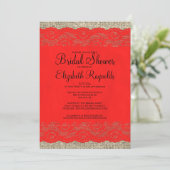 Black & Red Rustic Lace Bridal Einladungen (Stehend Vorderseite)
