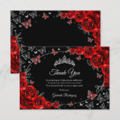 Black Red Silver Quinceanera Dankeskarte (Vorne/Hinten)