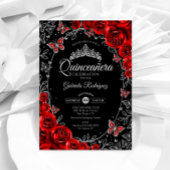 Black Red Silver Quinceanera Einladung
