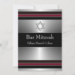 Black Red Silver Star von David Bar Mitzvah Einladung