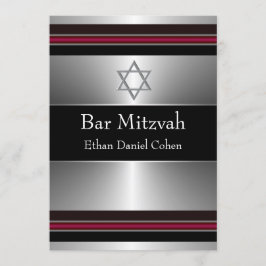 Black Red Silver Star von David Bar Mitzvah Einladung