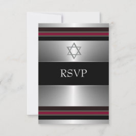 Black Red Silver Star von David Bar Mitzvah UAWG RSVP Karte