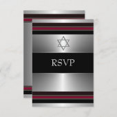 Black Red Silver Star von David Bar Mitzvah UAWG RSVP Karte (Vorne/Hinten)