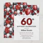Black Red Silver & White 60. Geburtstag Einladung (Vorne/Hinten)