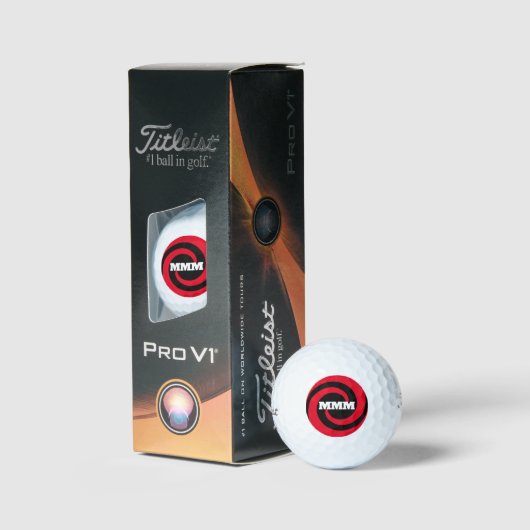 Black/Red Spiral Custom Monogram Golf Ball 3 Pack (Verpackung)