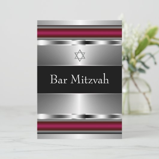 Black Red Star von David Bar Mitzvah Template Einladung (Stehend Vorderseite)