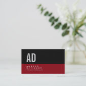 Black Red Stripe Gray Monogram Style Business Card Visitenkarte (Stehend Vorderseite)