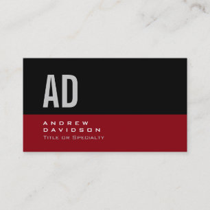 Black Red Stripe Gray Monogram Style Business Card Visitenkarte