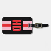 Black & Red striped Shadow Monogram retro vintage Gepäckanhänger (Vorderseite horizontal)