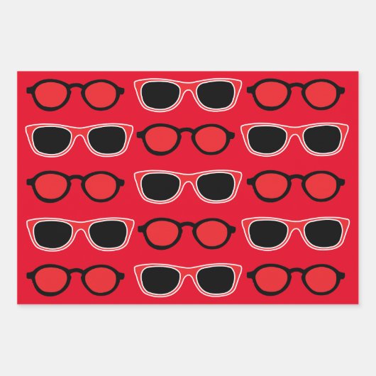 Black Red Sunglasses Pattern Geschenkpapier Set (Vorderseite)