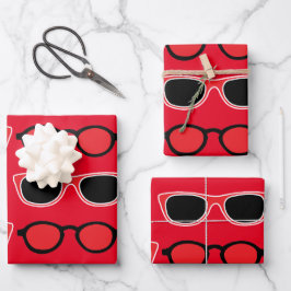 Black Red Sunglasses Pattern Geschenkpapier Set
