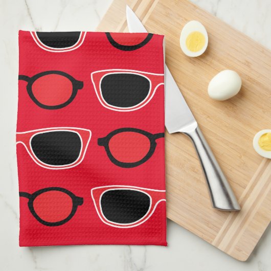 Black Red Sunglasses Pattern Geschirrtuch (Viertel Falte)